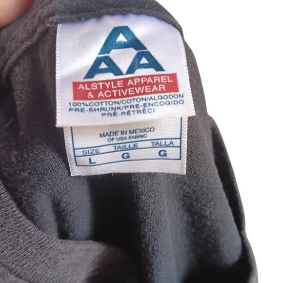 Large Vtg Y2K T-shirt AC/DC Back In Black Graphic 2004 Alstyle Crackle Fade - Picture 3 of 5